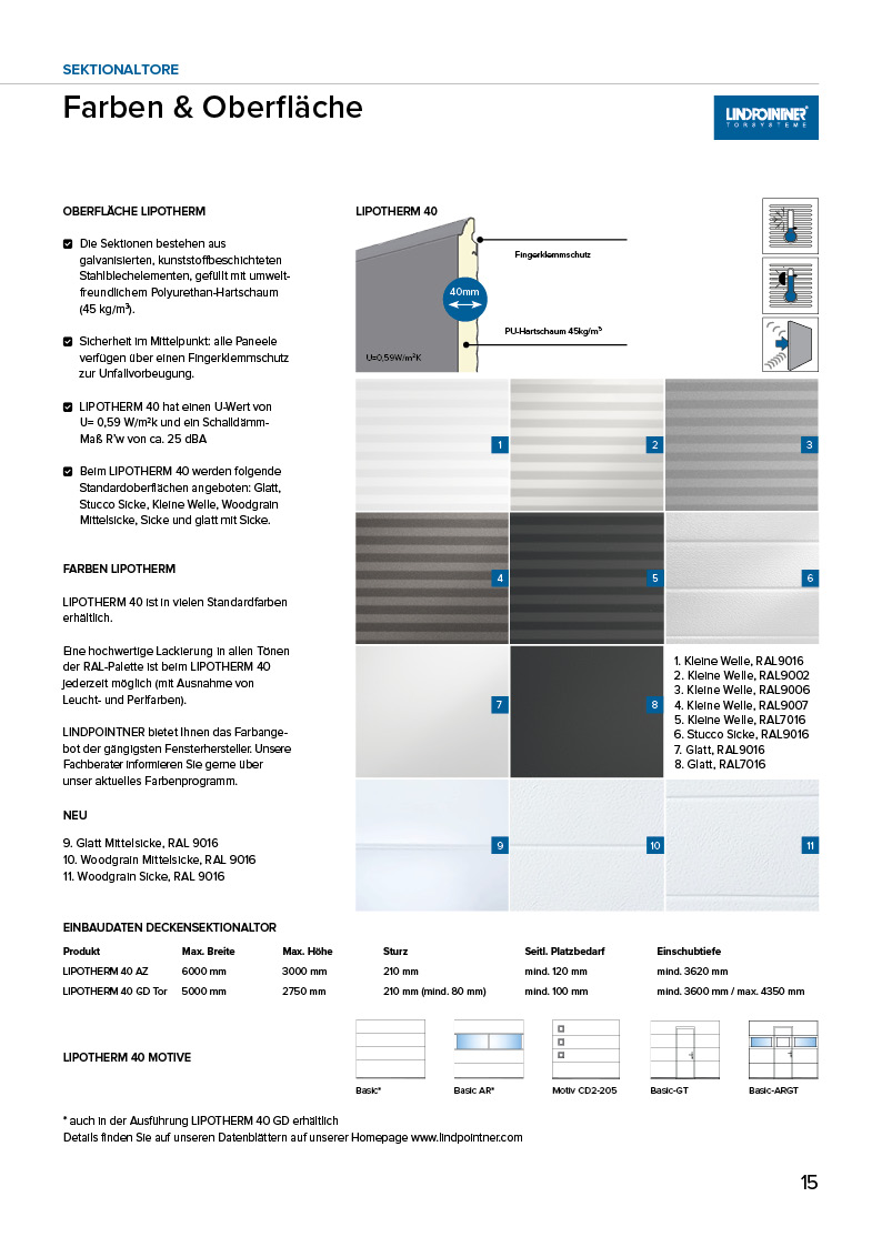 Lindpointner Prospekt Decken-Sektionaltore Blätterkatalog Seite 15