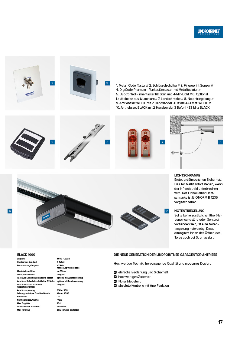 Lindpointner Prospekt Decken-Sektionaltore Blätterkatalog Seite 17