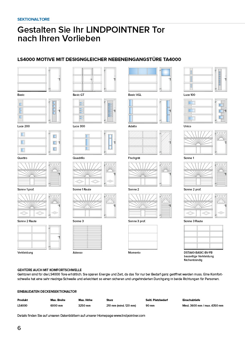 Lindpointner Prospekt Decken-Sektionaltore Blätterkatalog Seite 6